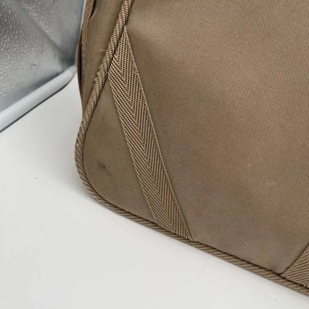 Vintage Pierre Cardin Tan Canvas Travel Bag, Soft-Sided Suitcase with Leather Tr